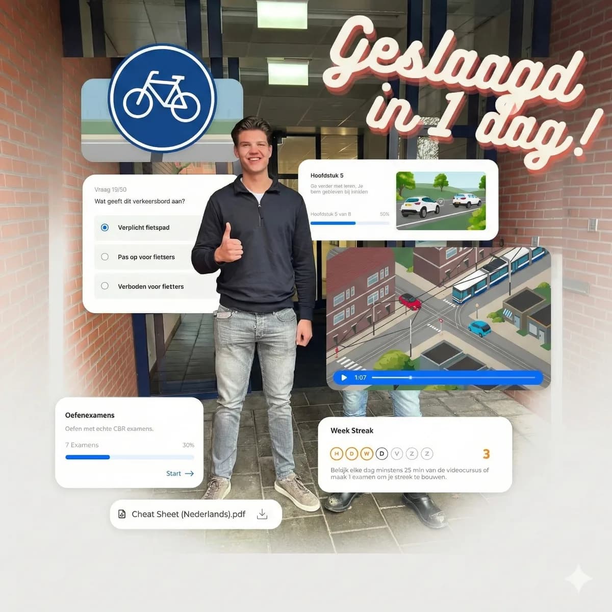 Geslaagde cursist met duim omhoog